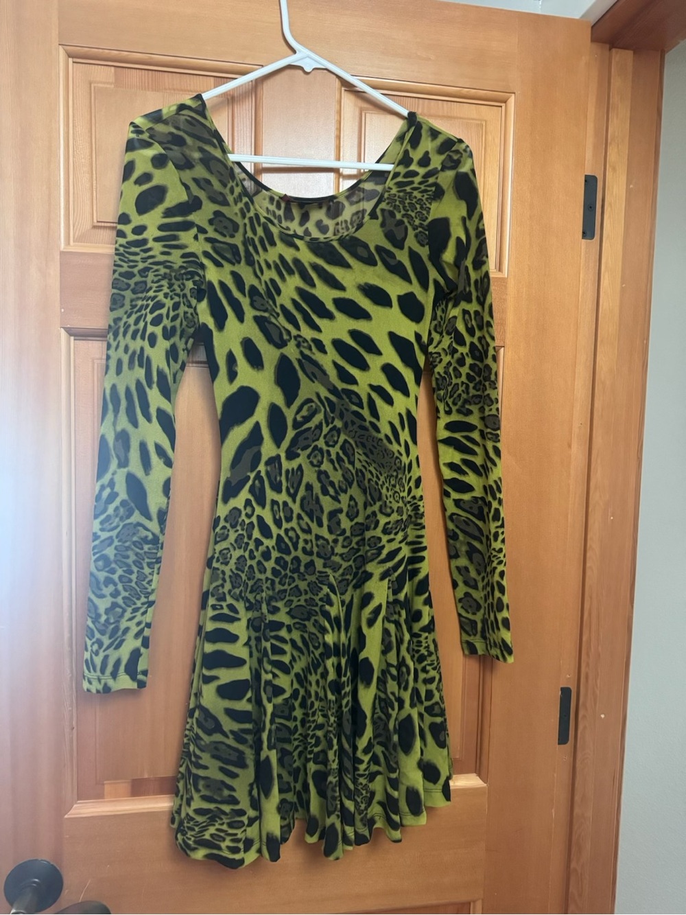 Vintage Betsey Johnson Olive Green & Black Animal-Print Long Sleeve Skater Dress - Picture 3 of 6